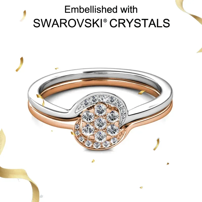 

Daisini 925 Sterling Silver 2 in 1 Ring Adorned with Swarovski Crystals Elegant Jewelry Gift for Women Ladies Stylish Accessory