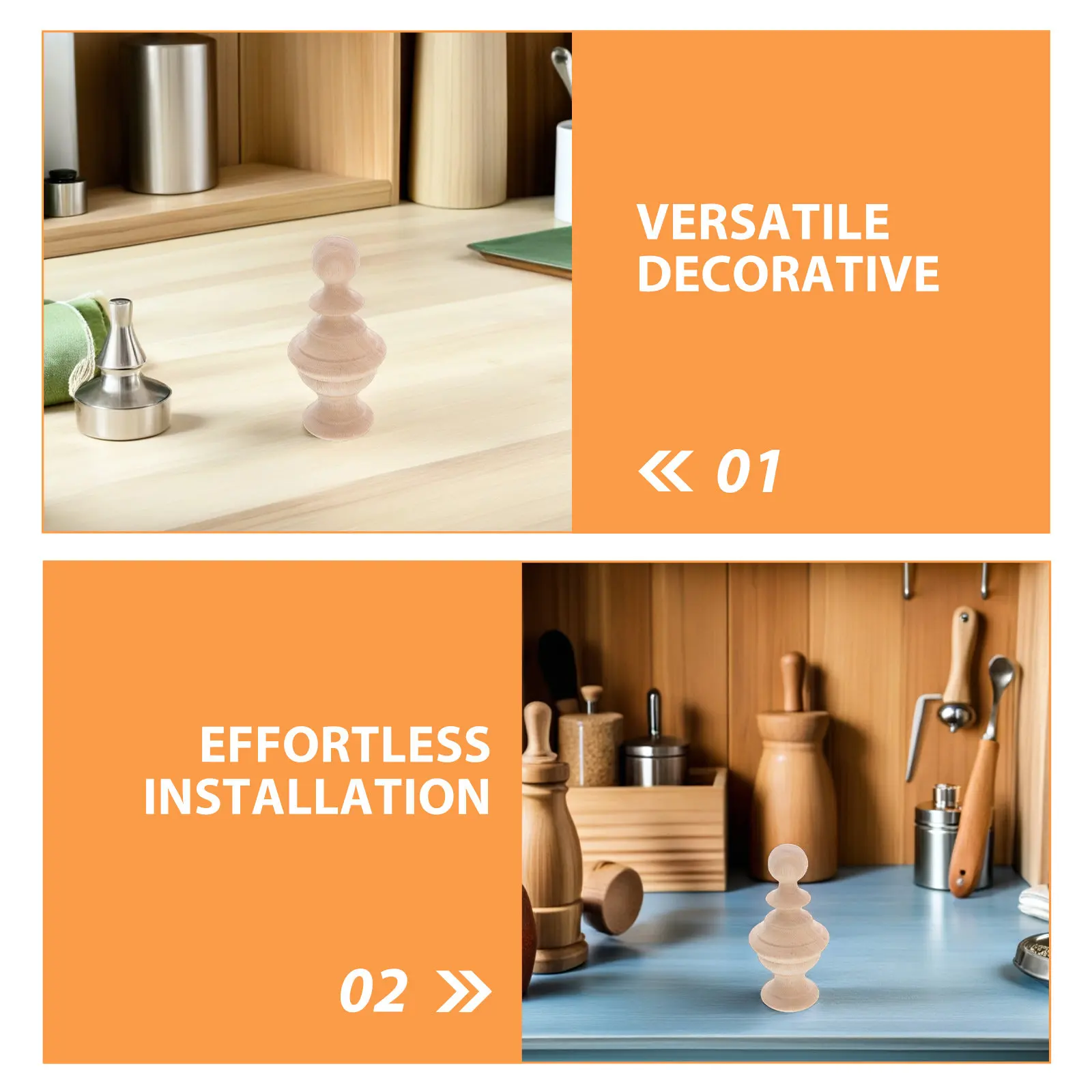4Pcs Wooden Decorative Finials Unfinished Hand Carved Bed Post Curtain Rod Staircase DIY Crafts Home Furniture Topper 6x12cm