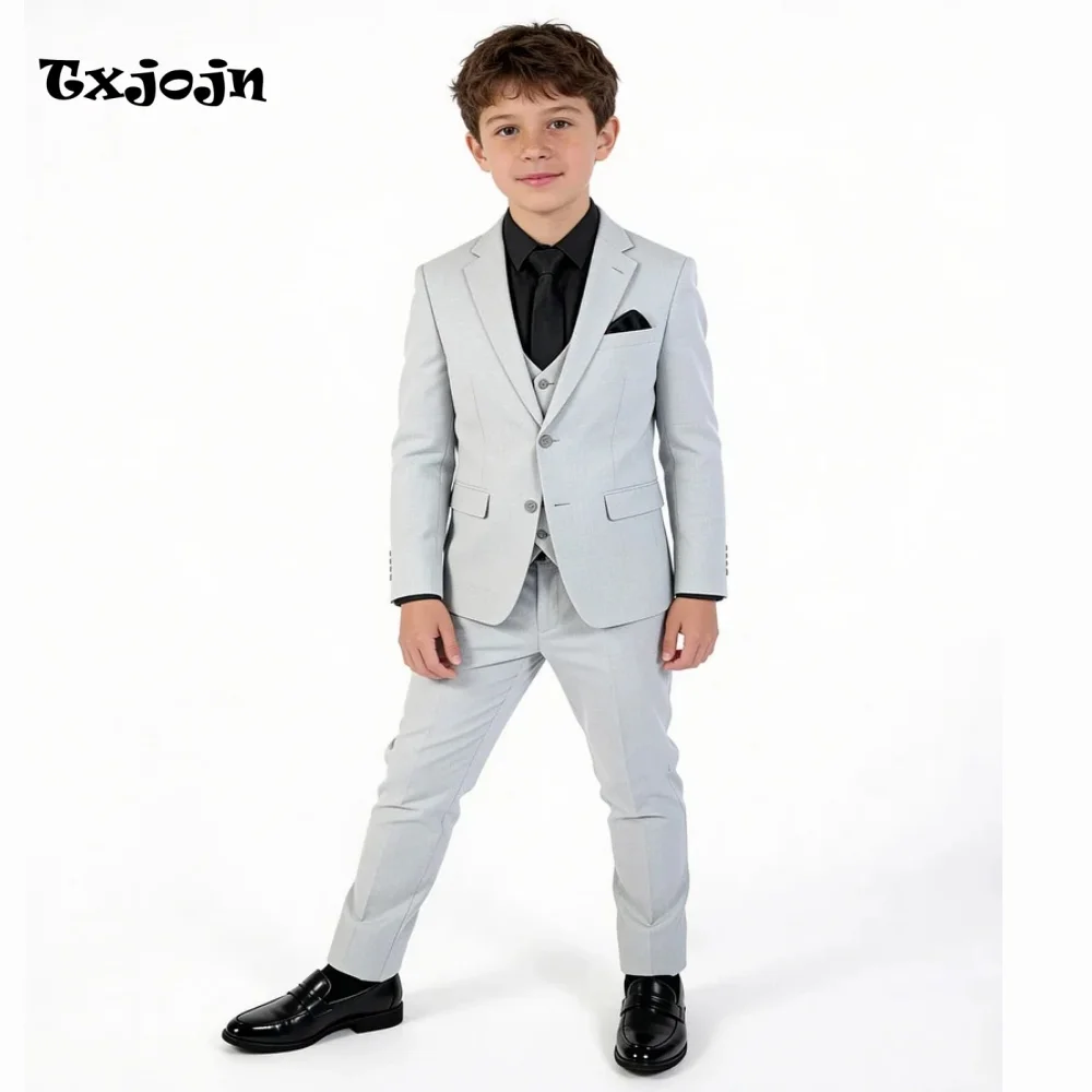 Formal Boys Suit 3-piece Set Trend Wedding Tuxedos Pointed Collar Jacket Classic 2-16 Year Tailored Blazer Pants Vest for Party