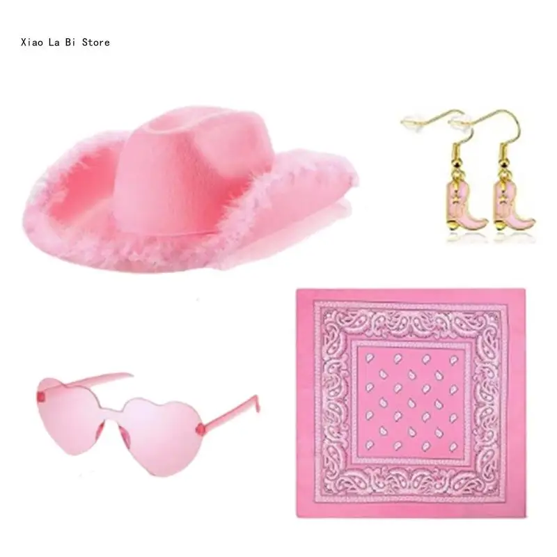 Pink Cowgirl Hat Scarf Sunglasses Music Festival Roleplay Party Dress Up Suit XXFD