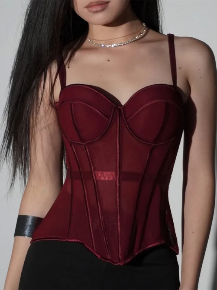 

Lady Sexy Fishbone Sling Short Tops Sleeveless Off-shoulder Backless Waist Cinching Blouse 2026 Spring Women Vacation Party Wear