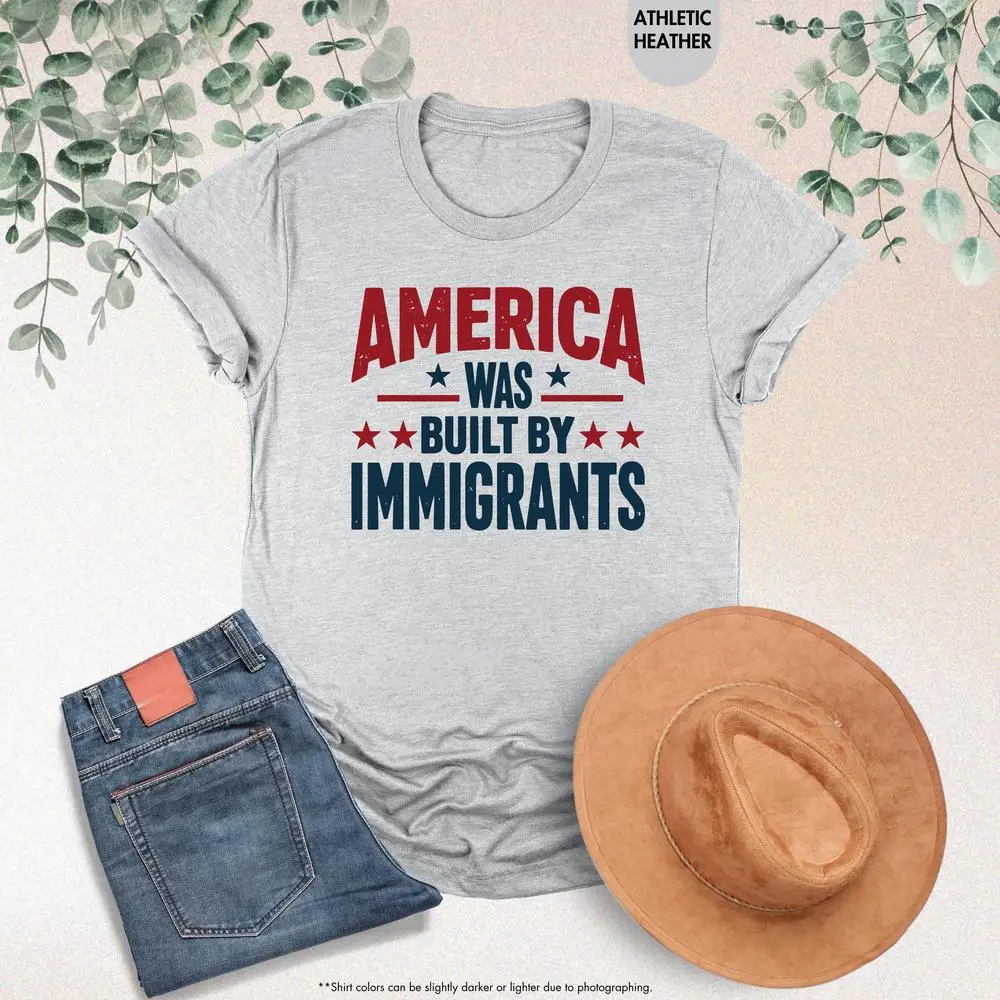 Dames t-shirt met de tekst 'Amerika was gebouwd door immigranten' Dames T-shirts