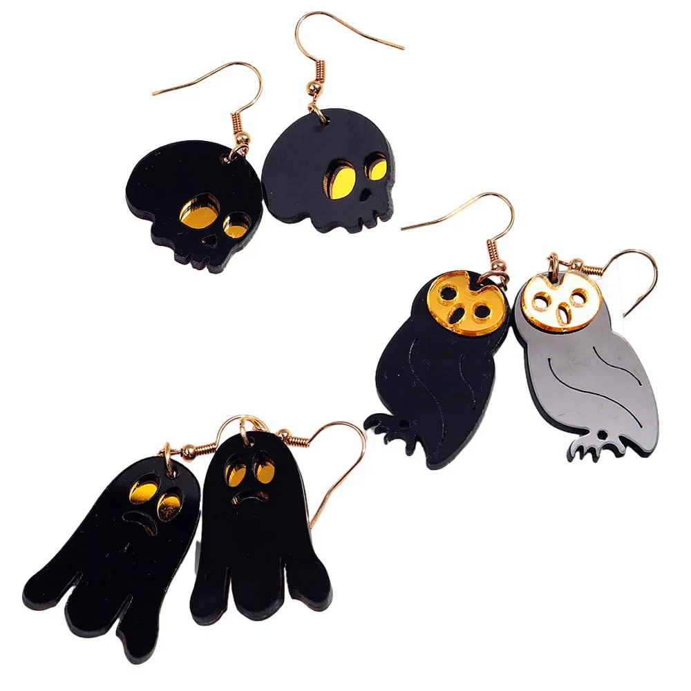 Dunkle gotische Schädel Eule Geister Spiegel Acryl Halloween Ohrringe für Frauen neue lustige gruselige Anhänger Ohrring Weihnachts schmuck Geschenke