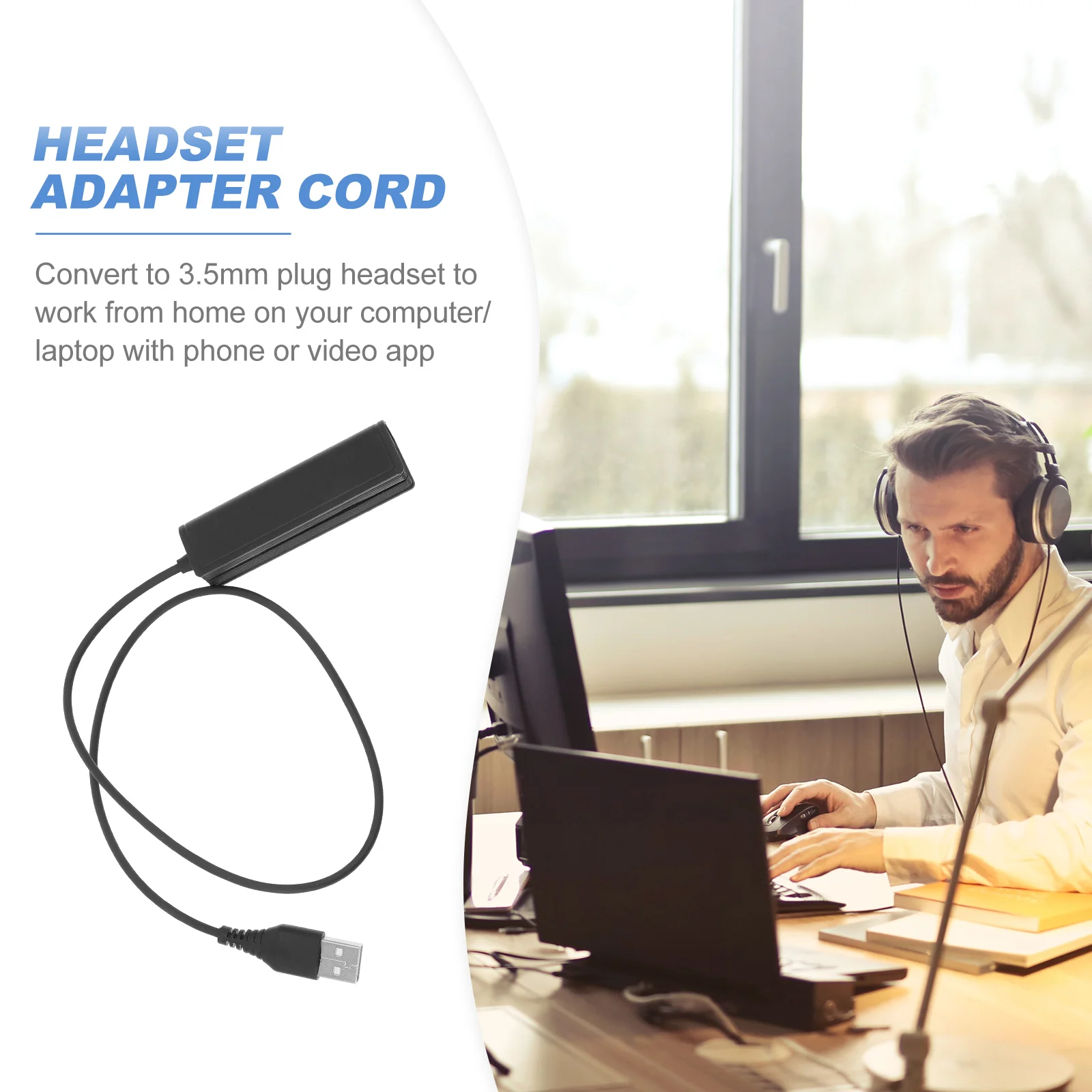 Adapter Cable Plastic RJ9 to USB Noise Canceling Wired Headphones Converter Cord Office