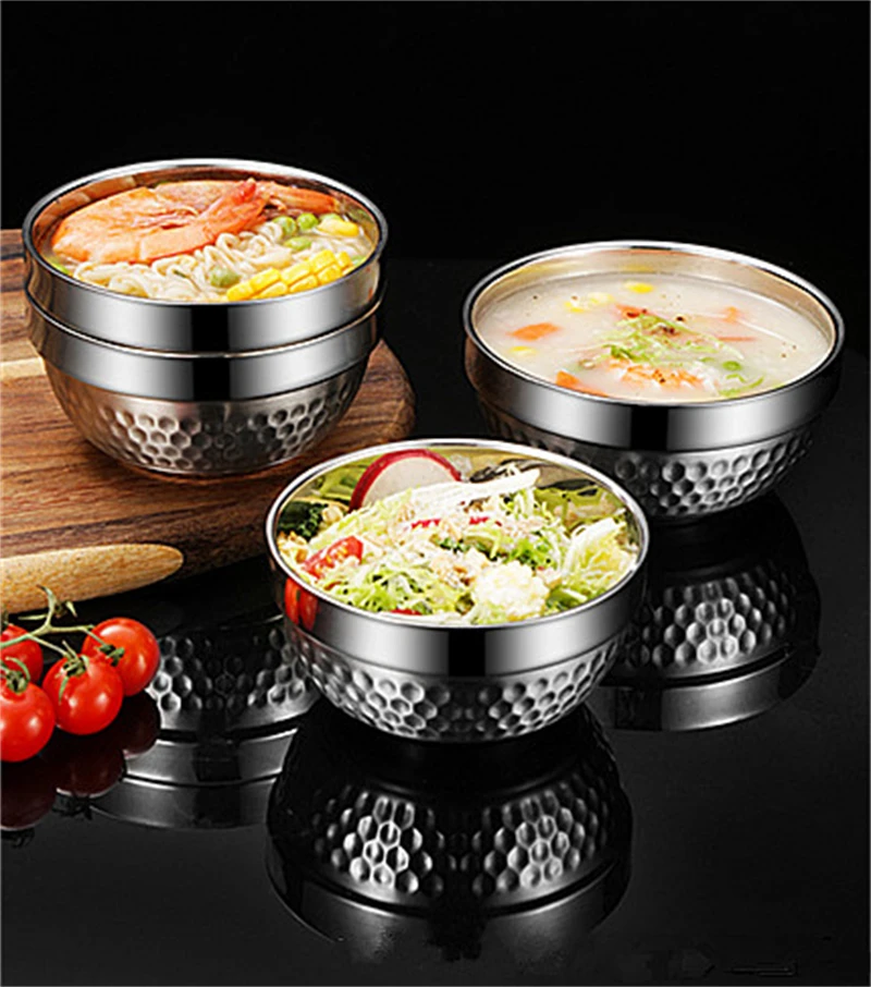 수프 쌀을위한 크리 에이 티브 304 스테인레스 스틸 그릇 한국 더블 레이어 단열라면 국수 과일 그릇 주방 용품