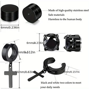 Magnetic ear clip set, 2 pieces, masculine and female, stainless steel ring, cross, non -perforated, fake meter, earrings, jewelry, gift 12 Main Sales Earring Pressure - №9