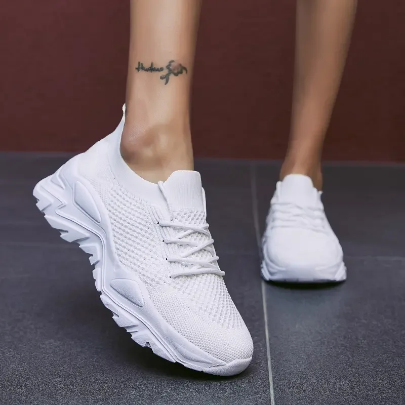 New Women Platform Sneakers Breathable Mesh Female Cozy Knit Sports Shoes Slip-on Fashion Ladies Tennis Shoes High Quality image 4