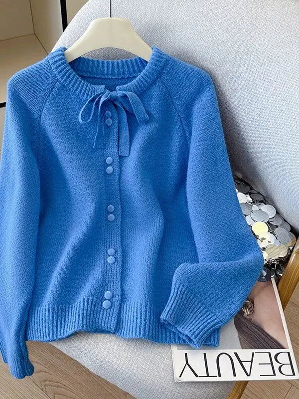 Large Size Korean Style High-End Sweater Cardigan Women's Autumn Winter Casual  Knot Belted Knitted Outerwear Top