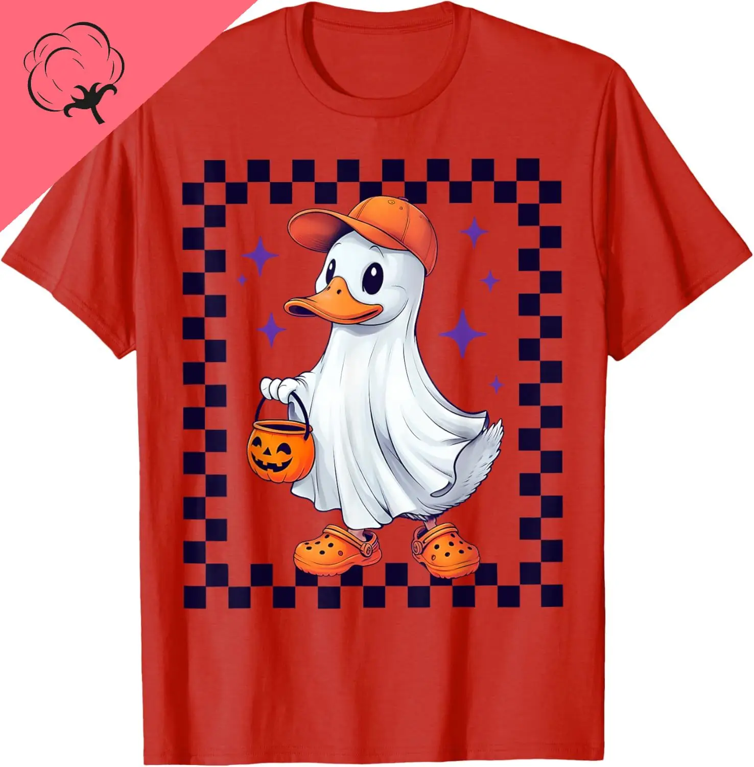 Cute Spooky Duo Halloween Goose Matching Ghost Goose Sibling T-Shirt Y2k Couple Casual Cotton Women's T-shirts