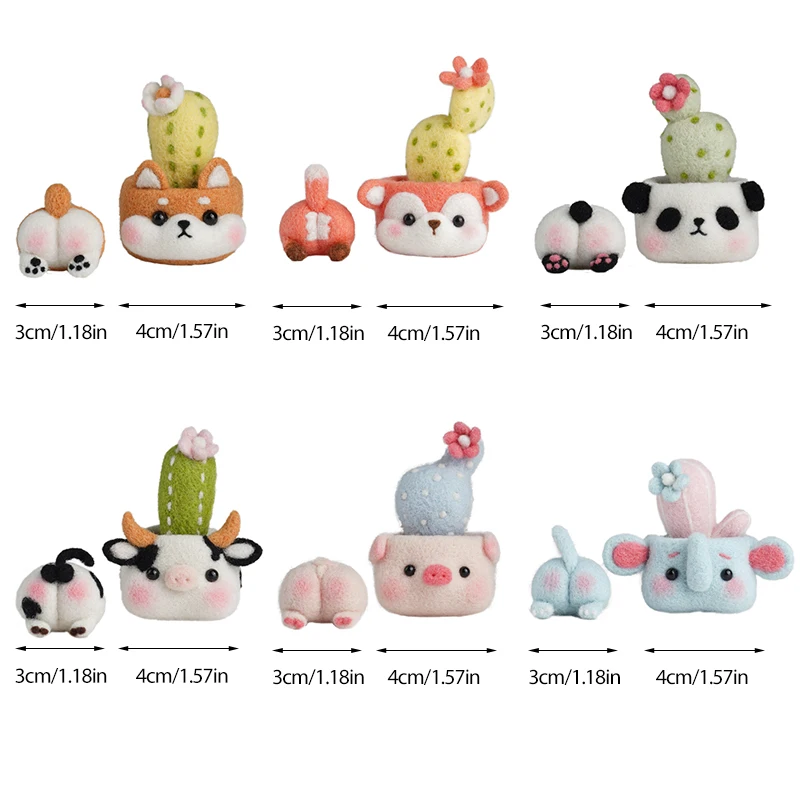 Cute Succulent Animals Wool Felting Fabric Materials Package DIY Handcraft Needle Felting Kit Non Finished Poked Set