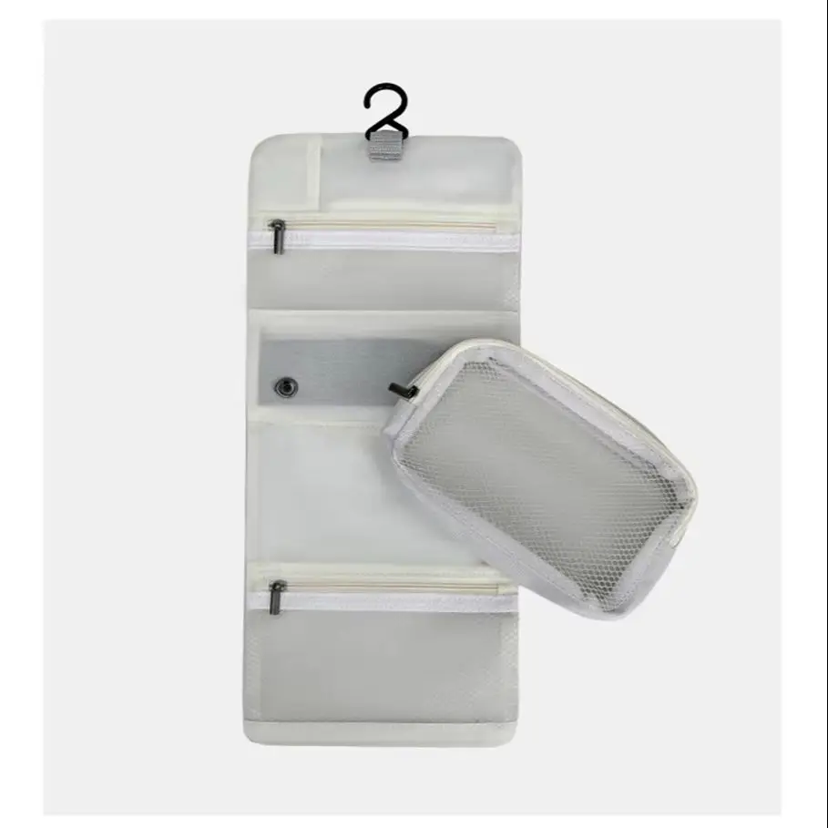 Foldable Toiletry Bag Partitioned Makeup Bag Hanging Storage Bag Portable Mesh Hanging Bag Lightweight Simple Handheld Bag