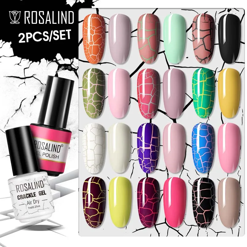 ROSALIND Gel Nail Polish Crack Effect Nail Art 7ML Summer Colors Semi Permanent Glitter Gel Varnishes Hybrid Base Top Coat