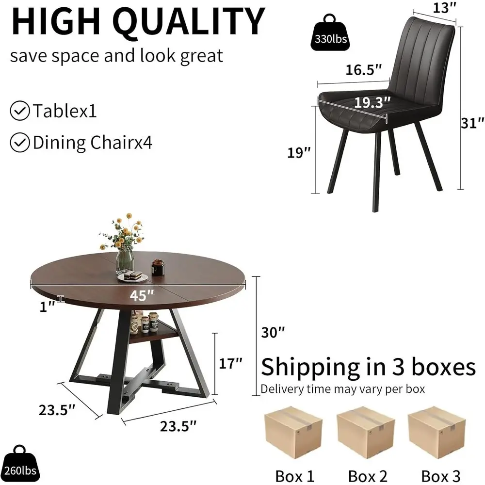 Set da pranzo contemporaneo a 4 posti in noce con tavolo portaoggetti per piccoli spazi