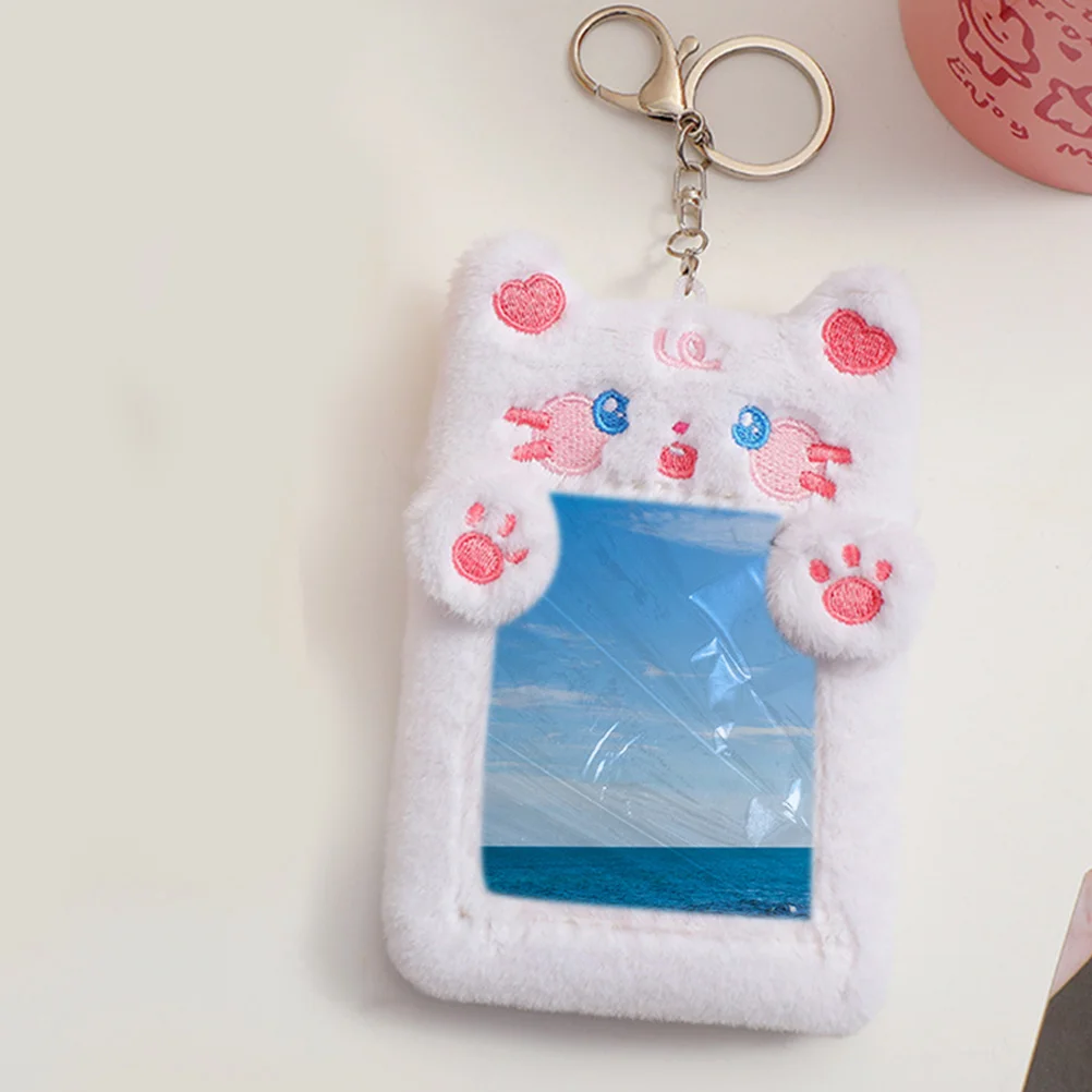 Plush Animal Card Holder Keychain Id Holders Sleeves Student Postcards Visible Cover Fob