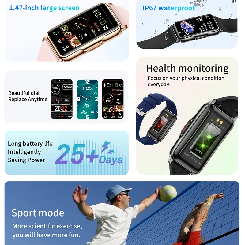 Dla Android IOS inteligentna bransoletka damska Smartwatch męski monitorowanie tętna wodoodporny 20 + tryb sportowy inteligentny zegarek dla pań +