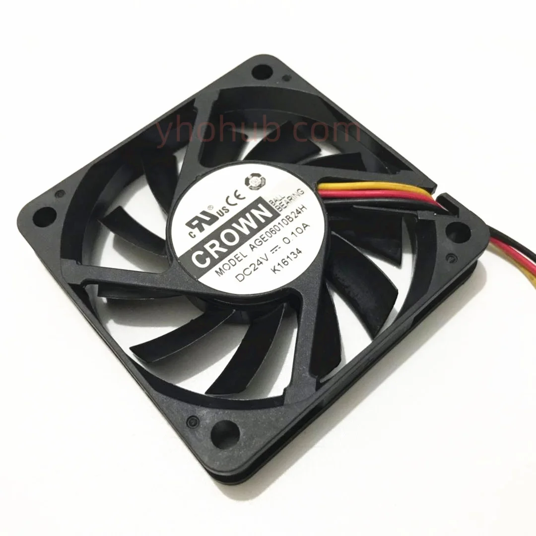 CROWN AGE06010B24H DC 24V 0.1A 60x60x10mm 3-Wire Server Cooling Fan