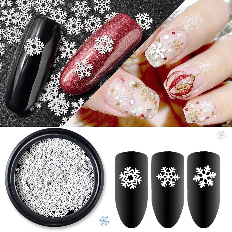 1Jar Mix Snowflakes Nail Glitter Sequins Hollow-Out Nail Arts Paillette Christmas White Snow Flakes Xmas Spangles Nail Supplies