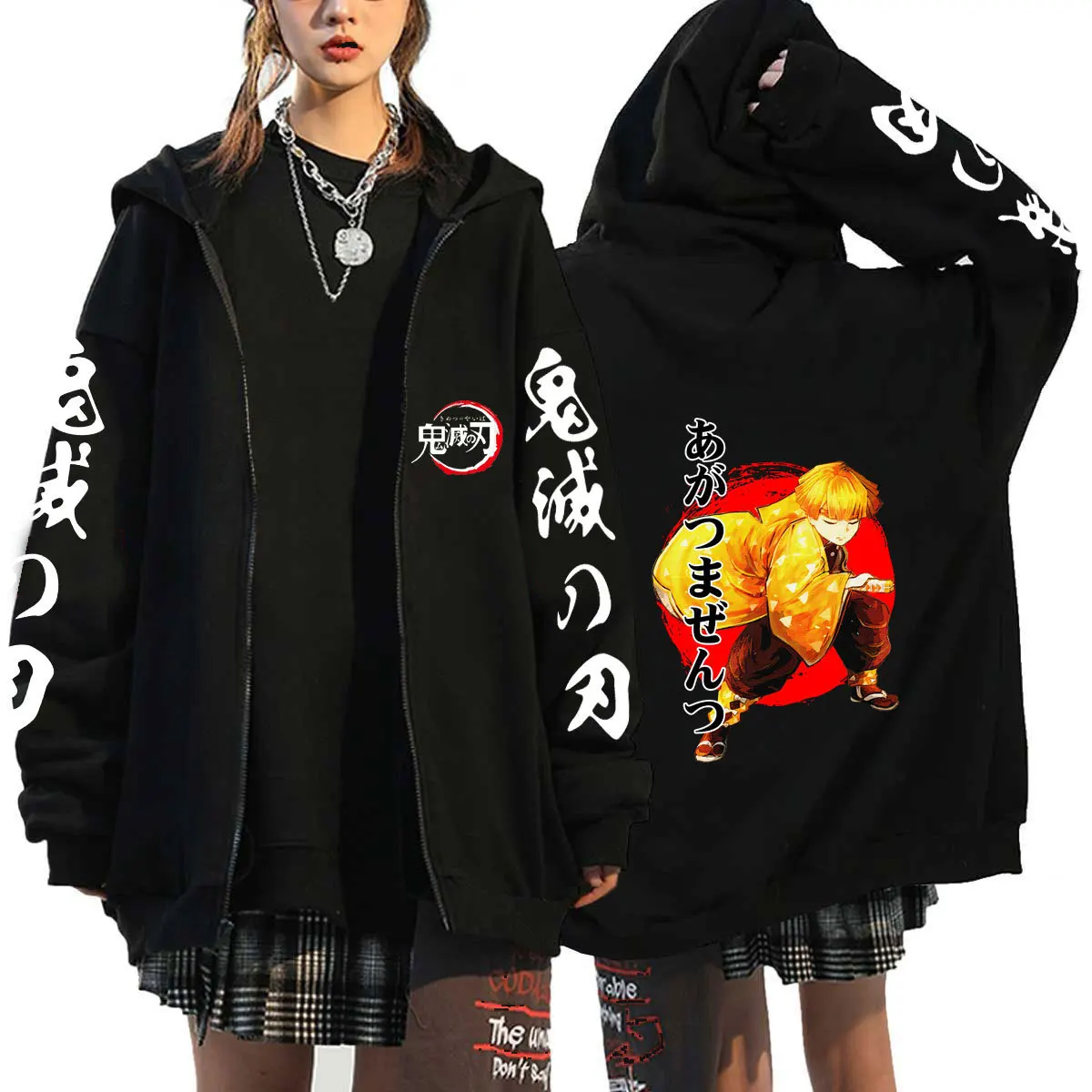 Demon Slayer Zipper Jacket Hoodie Harajuku Anime Kimetsu No Yaiba Kamado Nezuko Tanjirou Agatsuma Zenitsu Zip Up Sweatshirt Coat