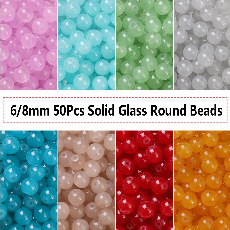 50Pcs/lot 6/8mm Glass Crystal Round Beads Jelly Color Imitation of Jade Loose Bead for Jewelry DIY Crafts Bracelets Accessories