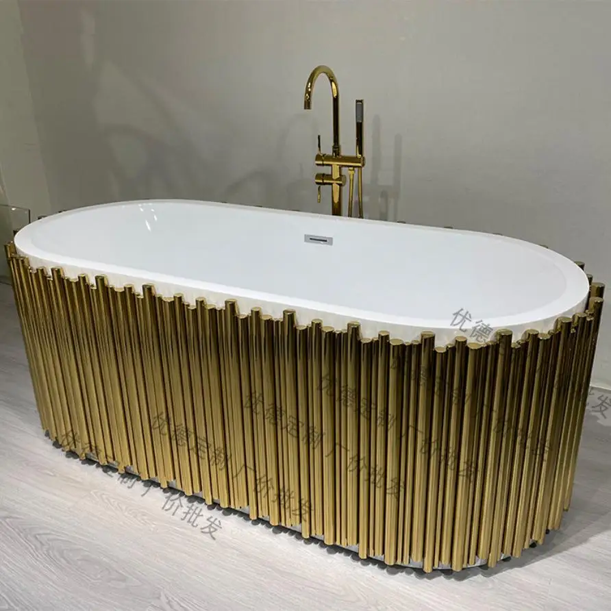 Villa Bathroom Gold-plated Stainless Steel Frame Aggreko Italian Light Luxury Bathroom Bathtub