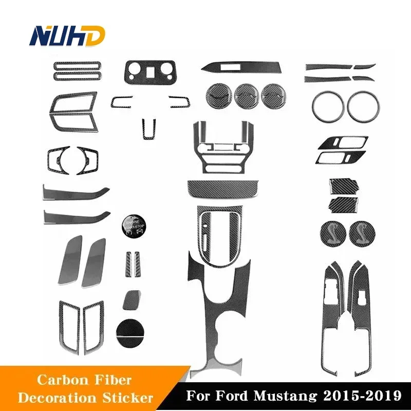 

Для Ford Mustang 2015-2019 углеродное волокно, внутренняя отделка автомобиля, защитная крышка, нашивка, детали, украшения, наклейки для всех автомобилей, аксессуары