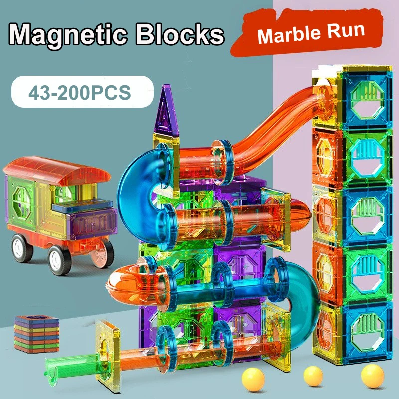 اللبنات المغناطيسية البلاط المغناطيسي الرخام تشغيل سباق المسار كتل نموذج البناء مجموعة ألعاب المغناطيس التعليمية للأطفال #1