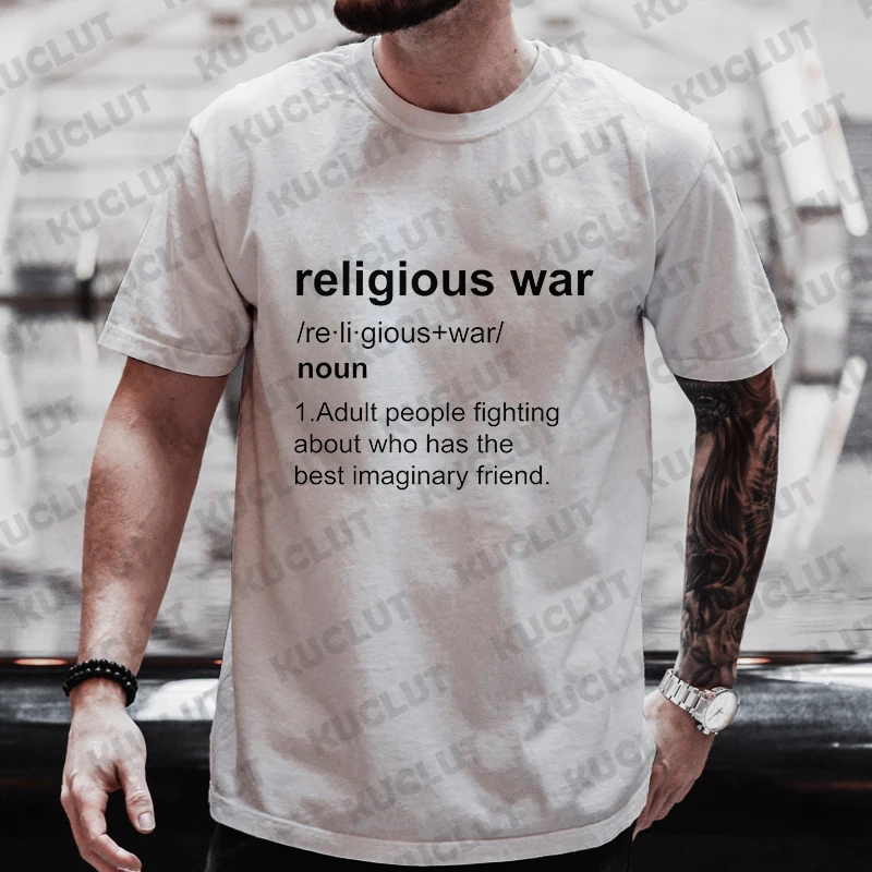 Religious War Men\'s T Shirt Funny Letter Print Short Sleeve Tees Fashion Graphic Y2k Tops Best Friend Men\'s Oversized Clothing