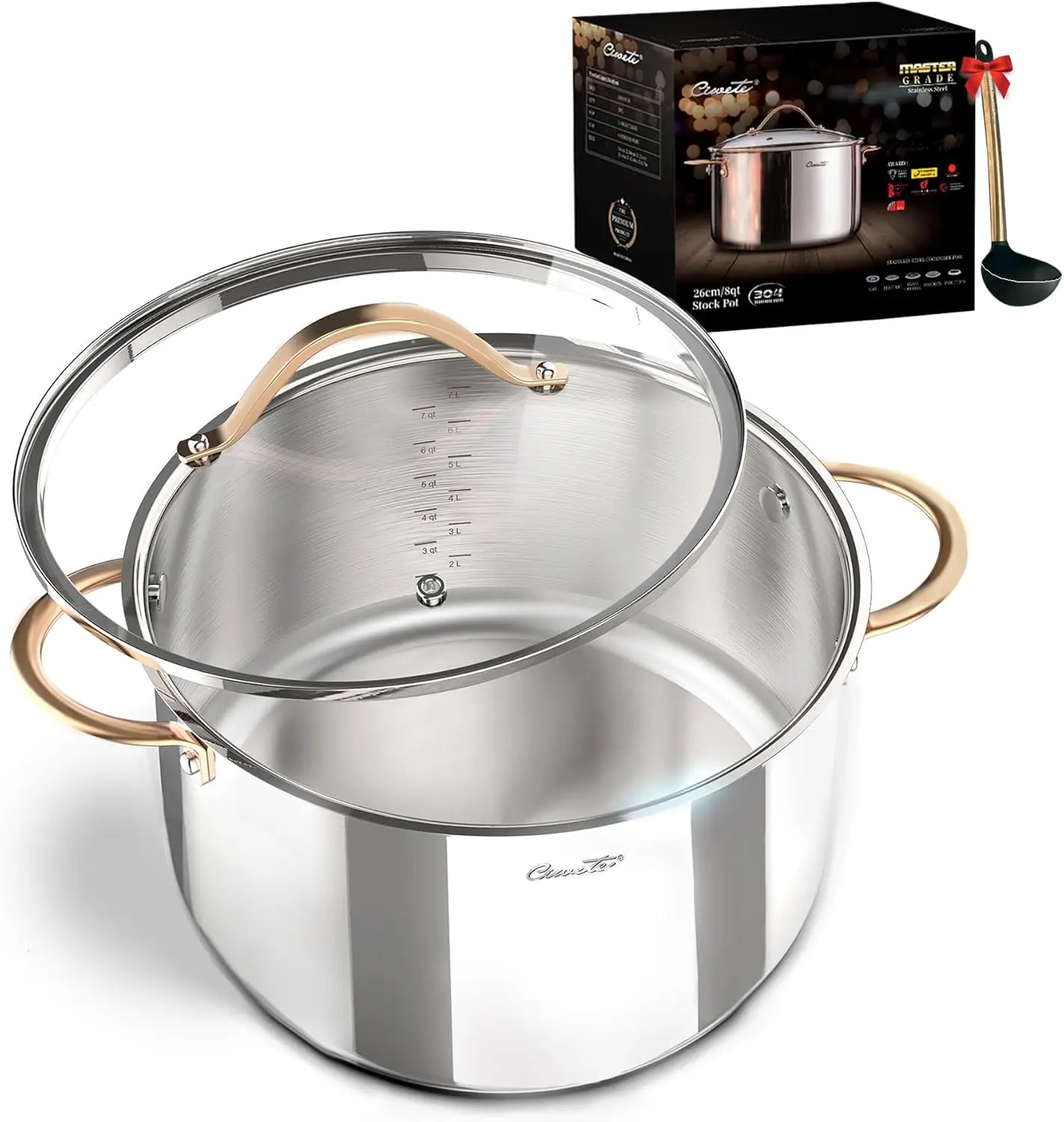 

8 Quart Tri-Ply Stainless Steel Stock Pot with Lid, Induction Compatible, Dishwasher and Oven Safe