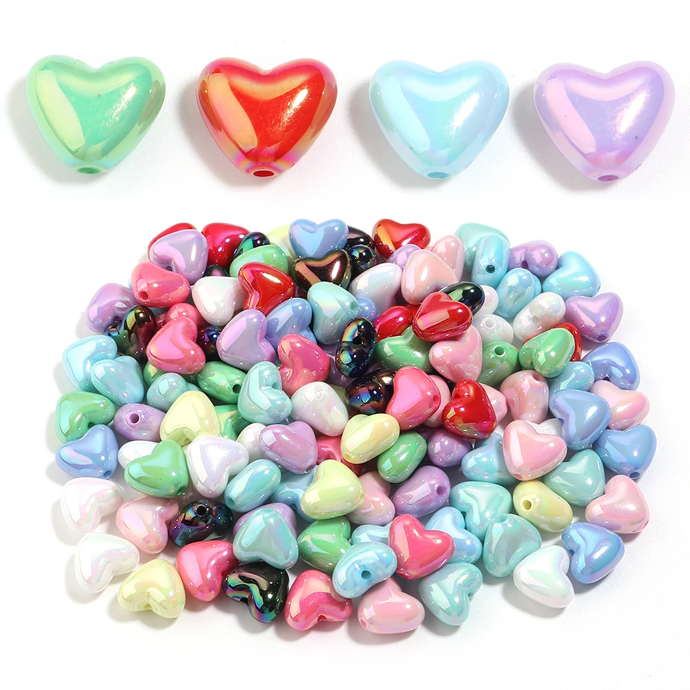 50pcs 9mm Acrylic Colorful Heart Beads Loose Spacer Bead for Handmade Jewelry DIY Bracelet Phone Chain Pendants Materials image 6