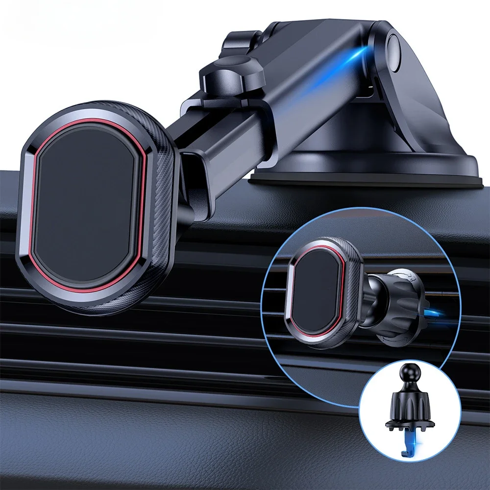 NEW Magnetic Car Phone Mount, N52 Strong Magnet Dashboard Windshield Suction Cup Car Phone Holder Adjustable Telescopic Arm