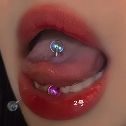 Titanium Steel Round Double Color Tongue Nails Piercing Acrylic Studs Piercing Tongue Rings Body Jewelry For Hot Women Girls