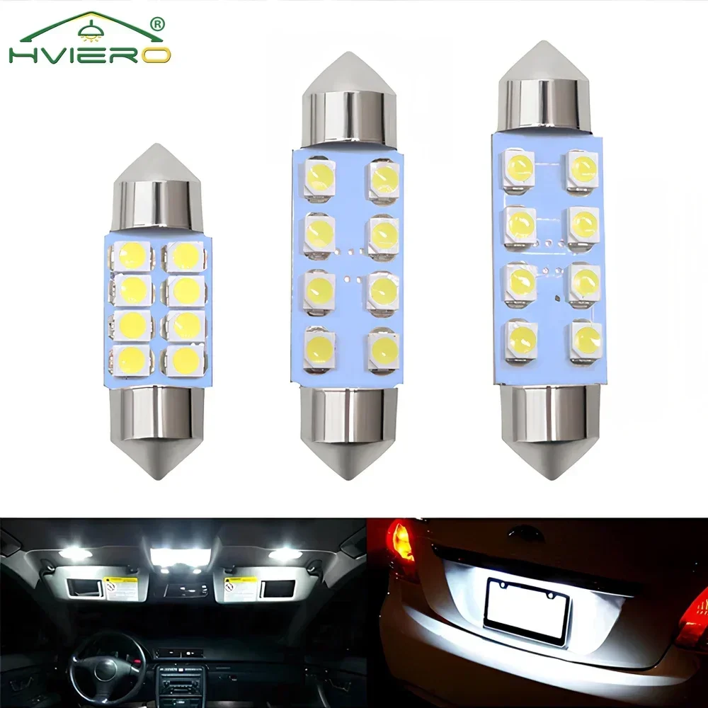 2PCS 31mm 36mm 39mm 41mm DC12V T10 White 3528 8SMD Reading Lights LED Festoon Dome Door Lamp Decorating Tail Bulb Double Pointed