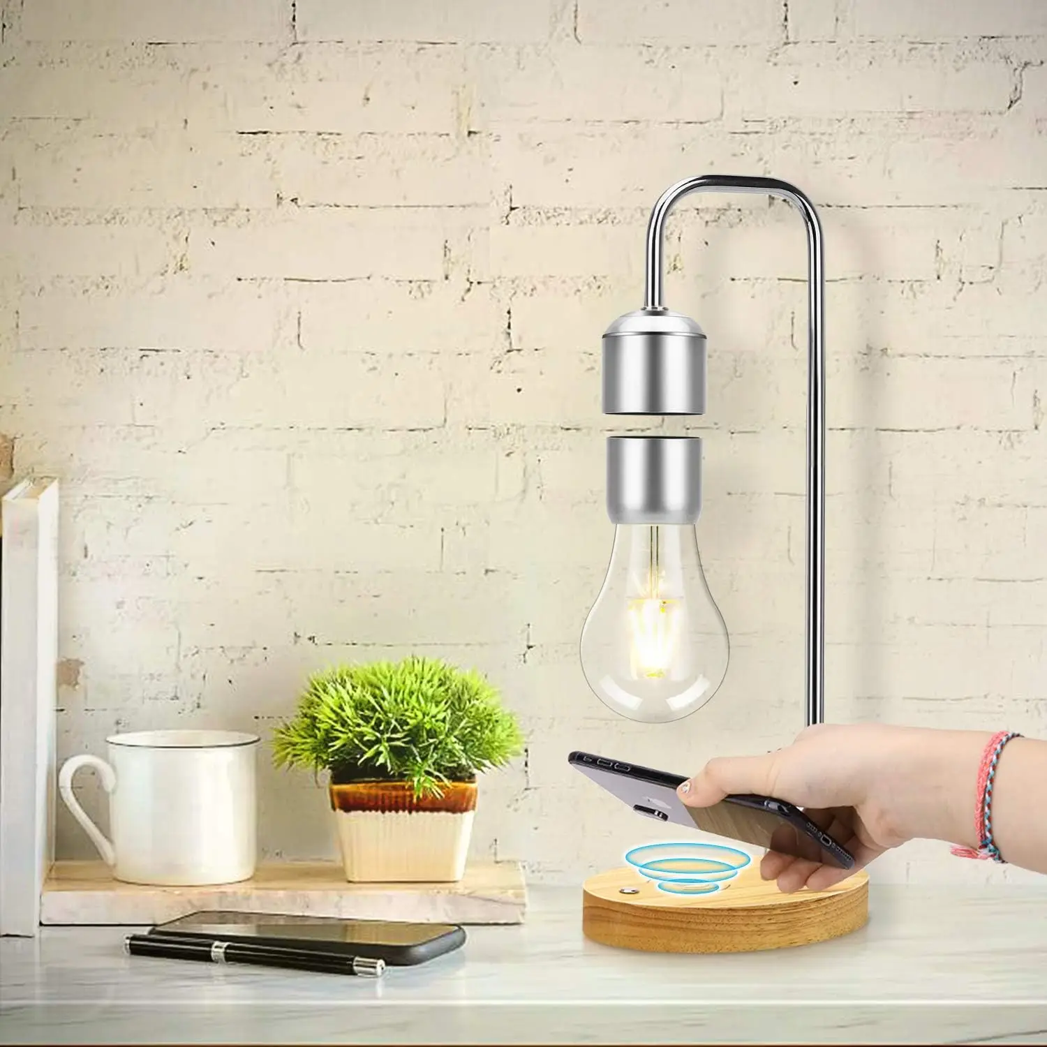 Unique Modern Magnetic Levitating Lamp with Floating Light Bulb and Wireless Charger DecorationBirthday