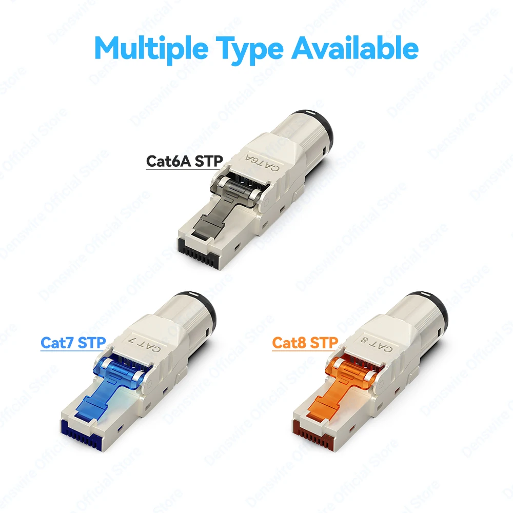 Denswire Werkzeugloser RJ45-Stecker |   STP-Ethernet-Stecker aus Zinklegierung für CAT8/Cat7/Cat6A-Kabel |   Vergoldete 10 Gbit/s und PoE-Unterstützung