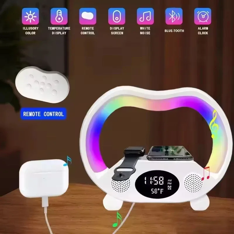 Altavoz con Bluetooth, reloj despertador RGB, cargador inalámbrico con altavoz, luz nocturna colorida, cargador de teléfono móvil inalámbrico, el mejor regalo, nuevo