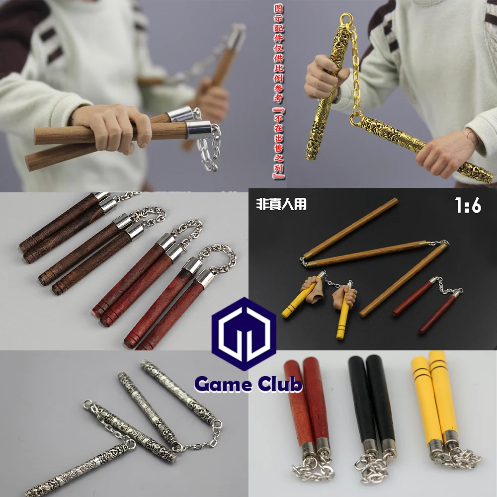 1/6 Soldier Different Materials Nunchaku Three Section Stick Weaponry For 12