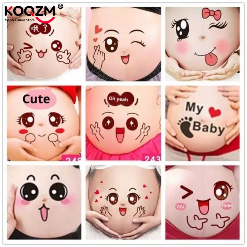9pcs Pregnancy Belly Stickers Photographs Props Funny Facial Expressions Decals Memorable Keepsakes Mum Maternity Accessories