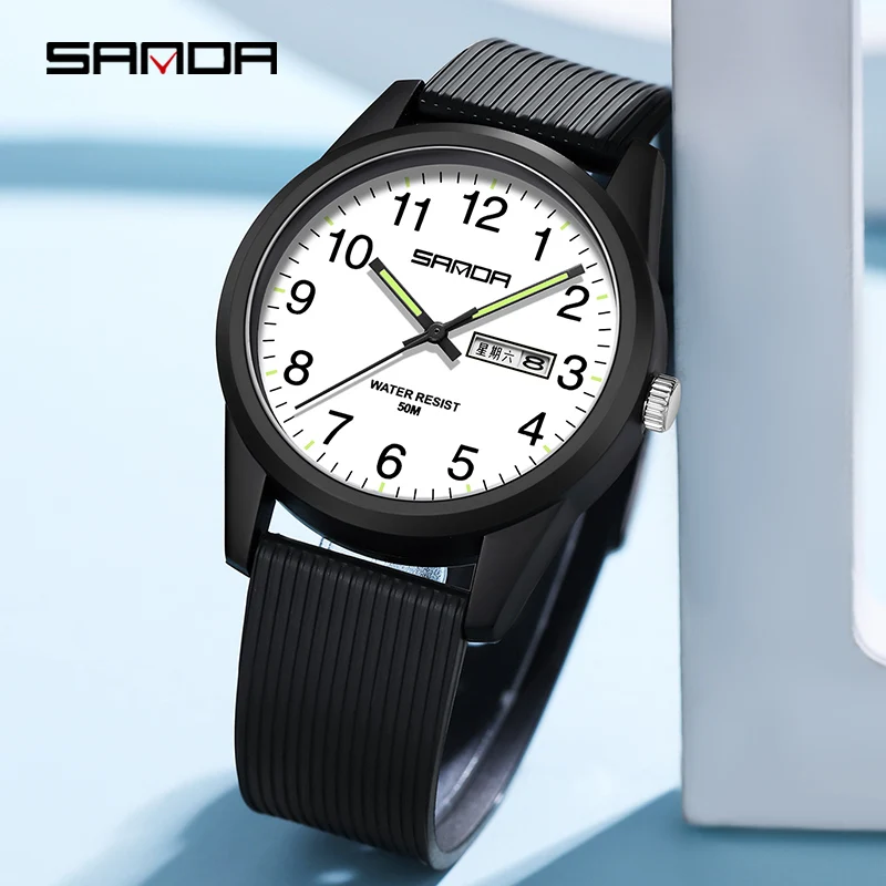 SANDA 6090 Luxury Watches For Couple Luminous Hand Watch New Men And Ladies Silicone Band Simple Quartz Wristwatches Lovers Gift