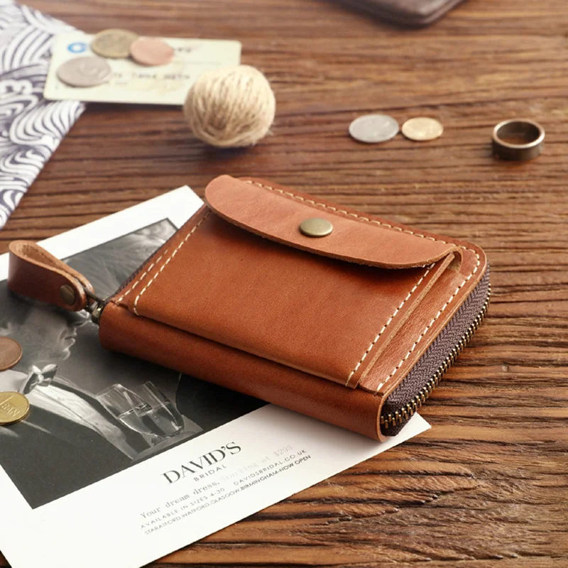 100% Genuine Leather Wallet For Men Male Cowhide Vintage Handmade Short Zipper Mens Purse Card Holder With Coin Pocket Money Bag