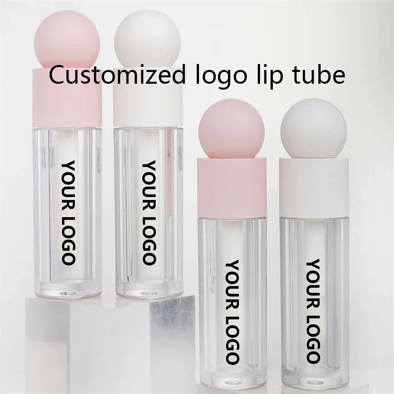 

【Logo Customization】50pieces 5ml transparent lip gloss tube round head , large brush head, lip mud packaging, empty packaging