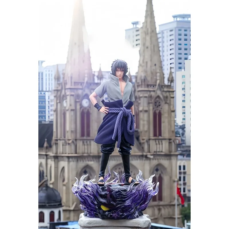 33cm figura dos desenhos animados uchiha sasuke pode brilhar estátua de duas cabeças gk anime coleção modelo pvc ornamentos de mesa presentes de férias brinquedo