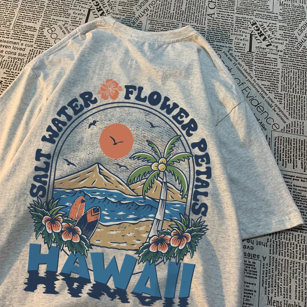 Salt Water Flower Petals Hawaii print Tshirts Women Casual Sweat T Shirts Casual Cotton Tee Clothes Hip Hop Oversize Tops Couple