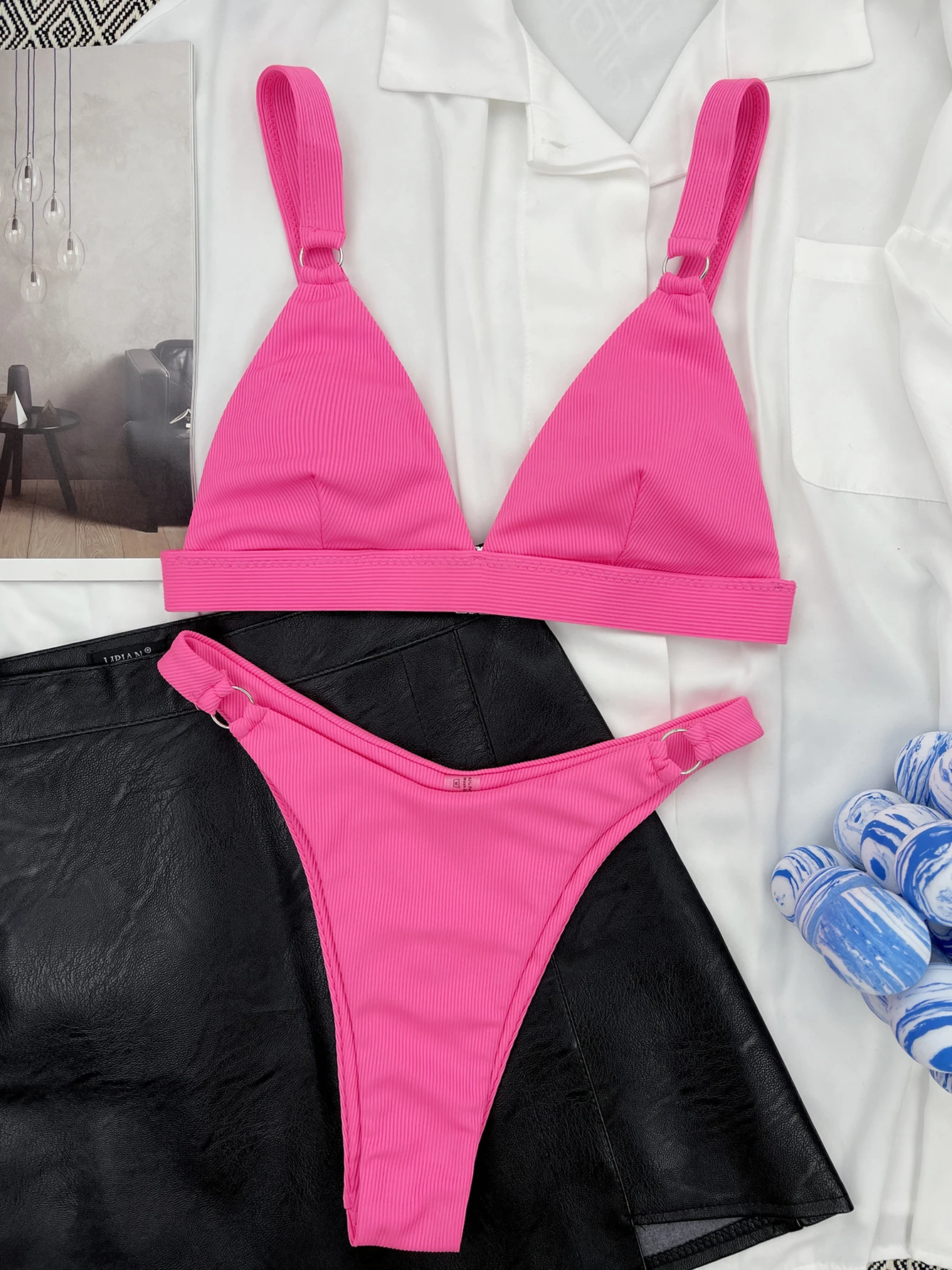 Imagem -05 - Conjunto de Biquíni Feminino Sexy Costela Moda Praia Maiô de Praia Maiô Push up 2023