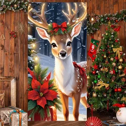 Christmas and New Year Polyester banners, festive reindeer and poinsettia patterns, indoor/outdoor multi-purpose hanging signs