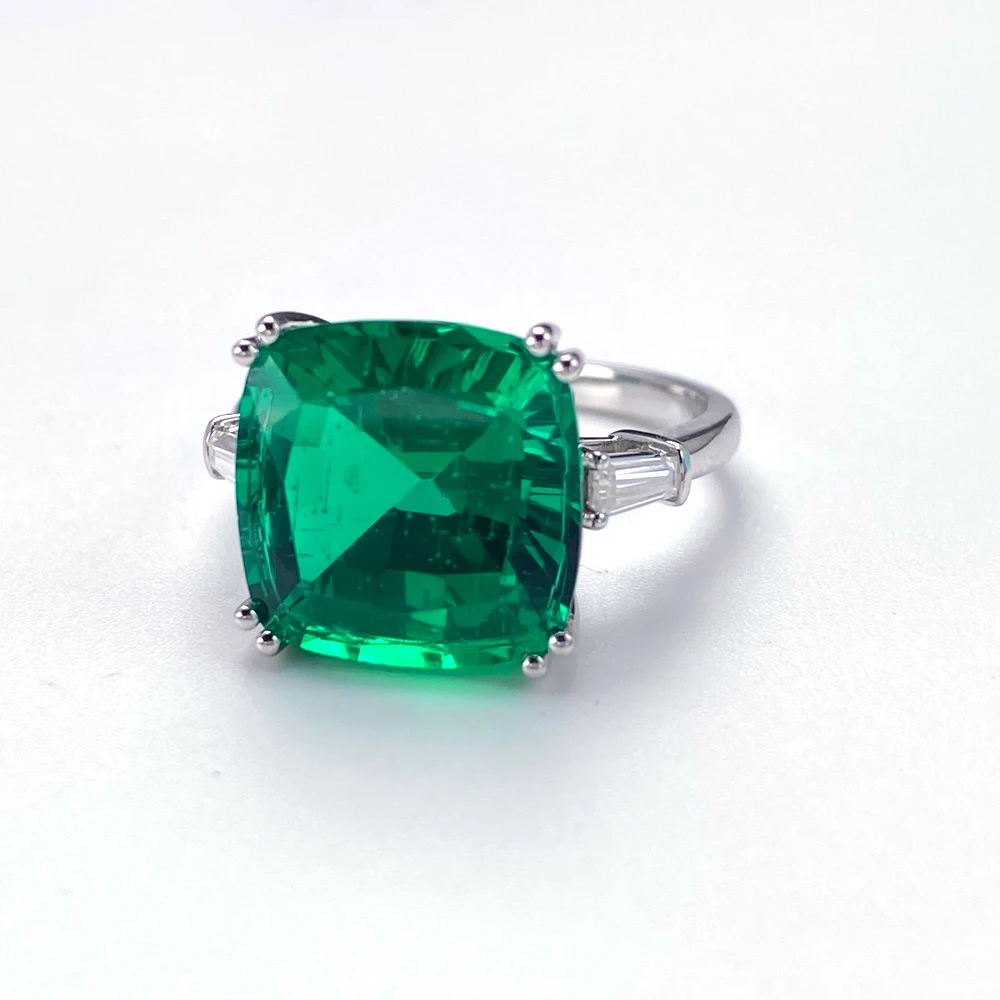 Trendy Lab Grown Colombia Emerald Rings Sterling 10K Gold Created Gemstone 12mm for Women Wedding Birthday Party Fine Jewelry