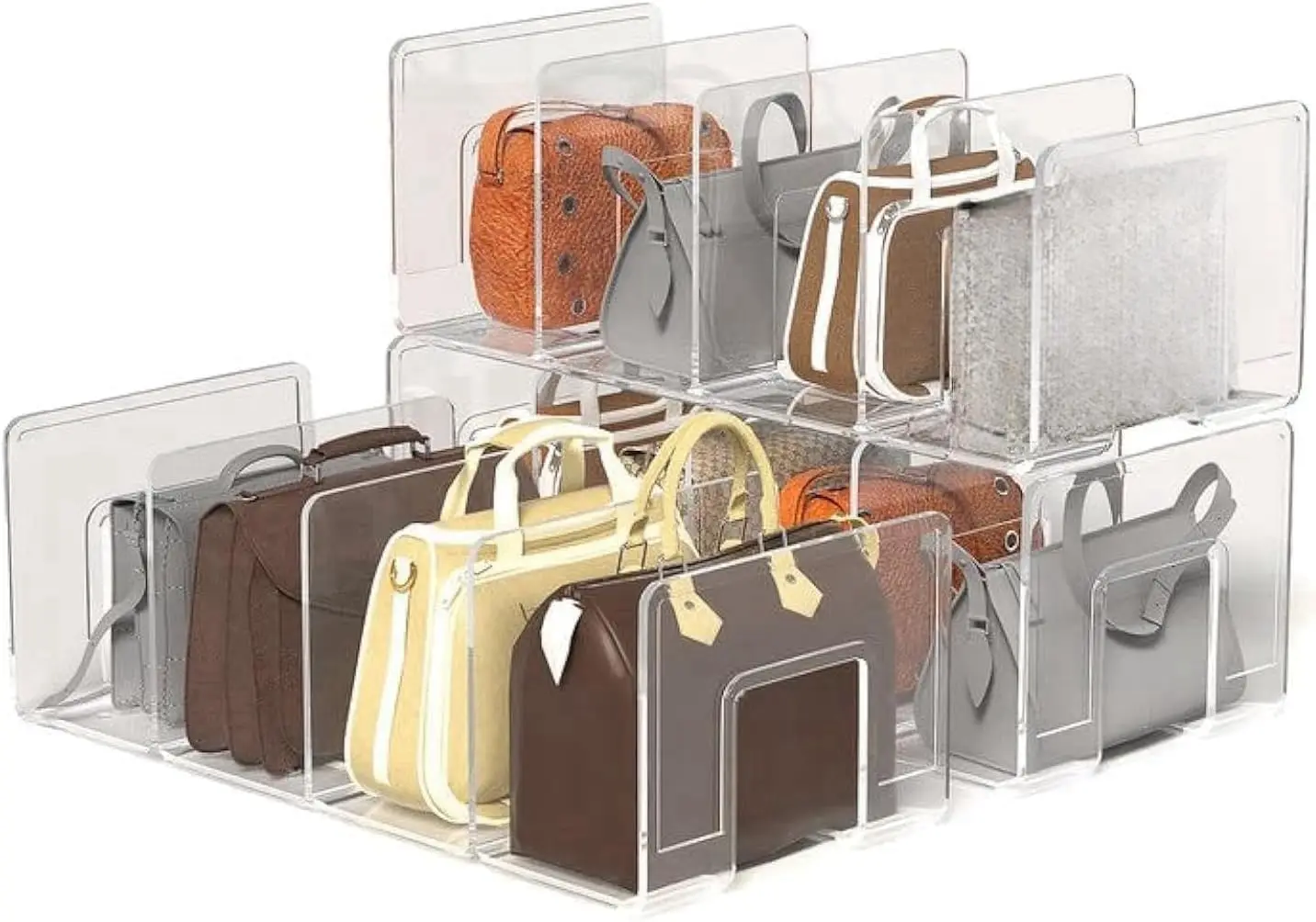 

4pcs Purse Handbag Organizer Clear Plastic Bag Organizer for Closet 4 Sections Shelf Divider and Storage File Sorter Bookshelf