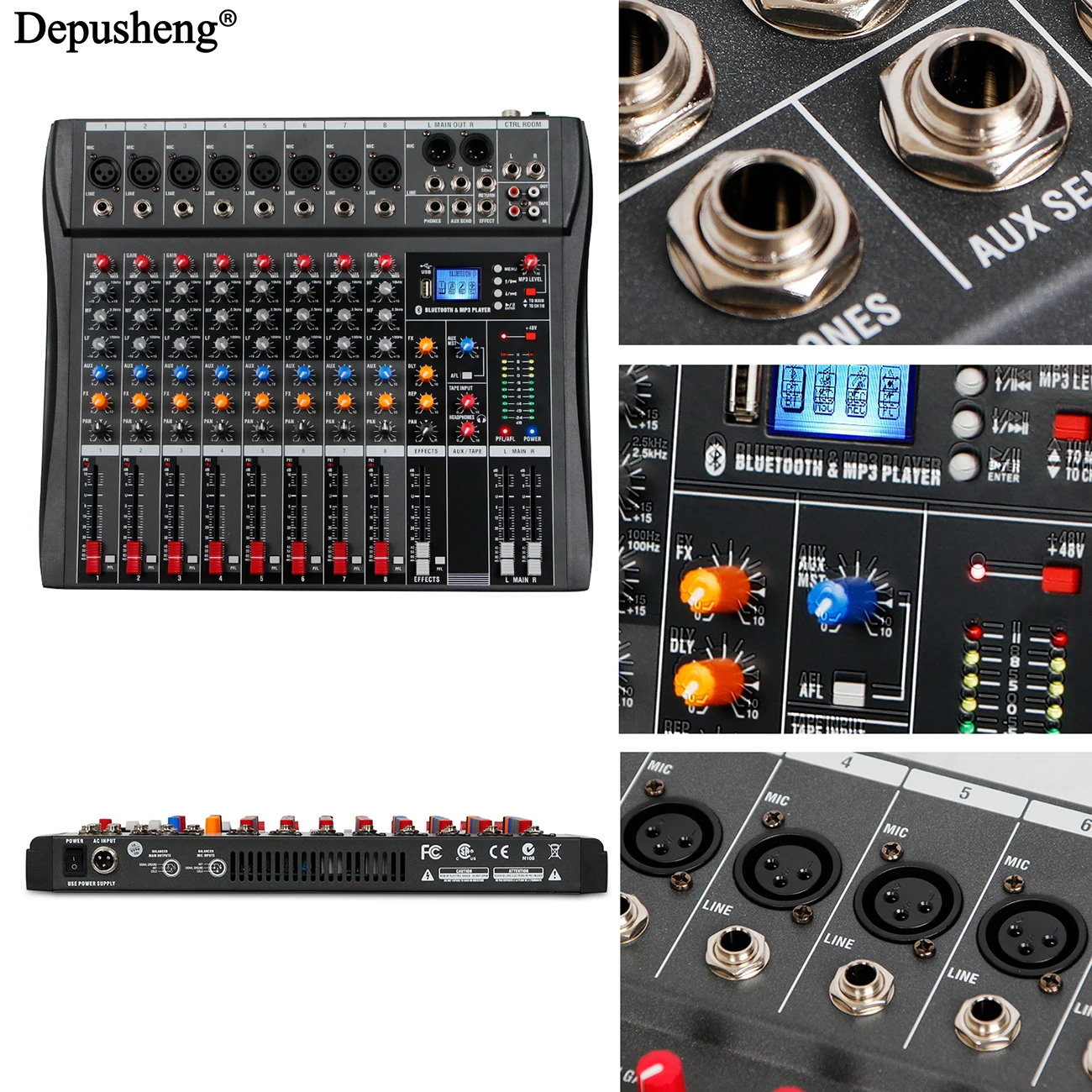 Professional 8-Channel Mixing Console DSP Effect USB Bluetooth Reverb Stage Performance Wedding Home Karaoke