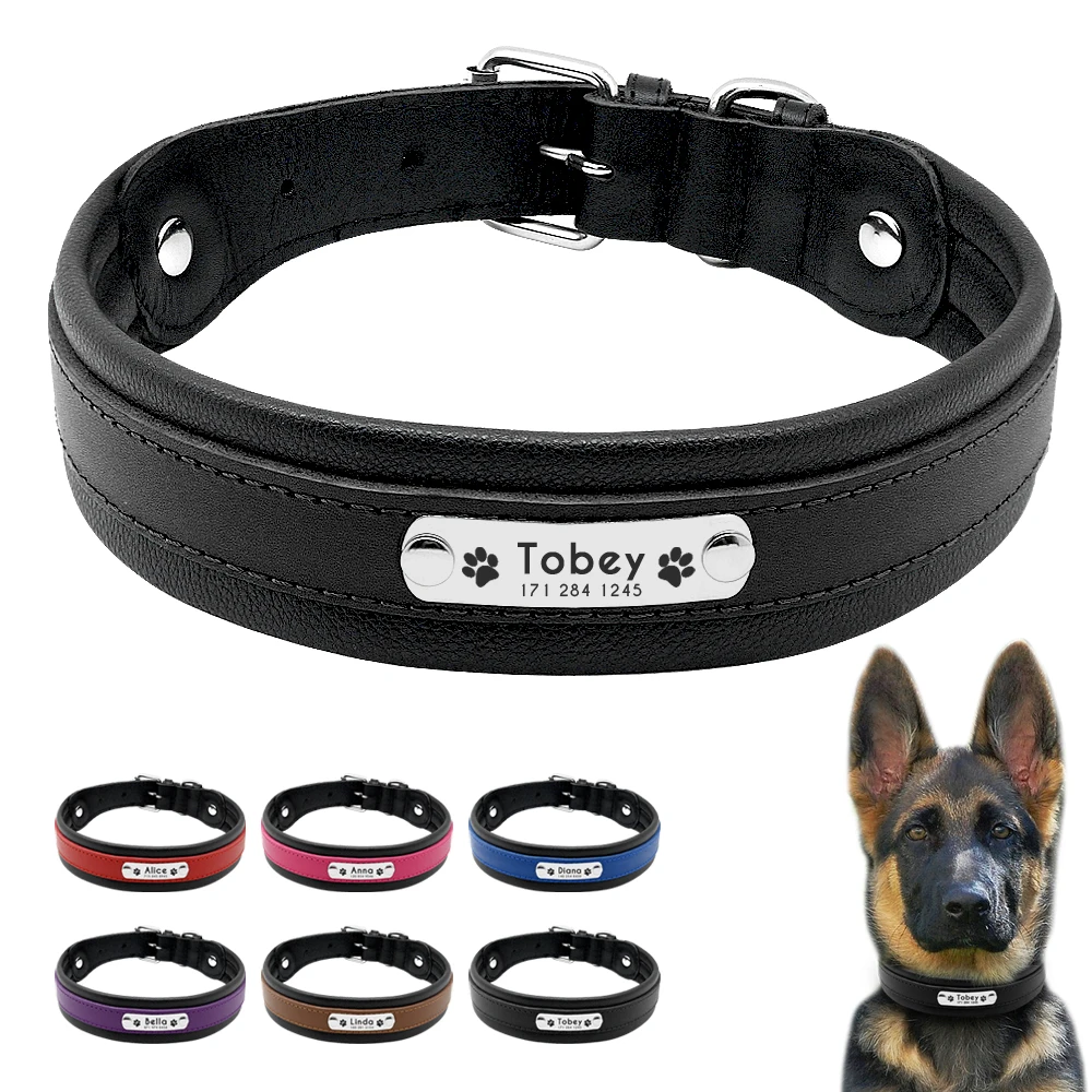 Strapazierfähiges, gepolstertes Leder-Hundehalsband, individuelles großes Hundehalsband, personalisierte Haustiernamen-Pfoten-Halskette, weich für mittelgroße und große Hunde, Pitbull