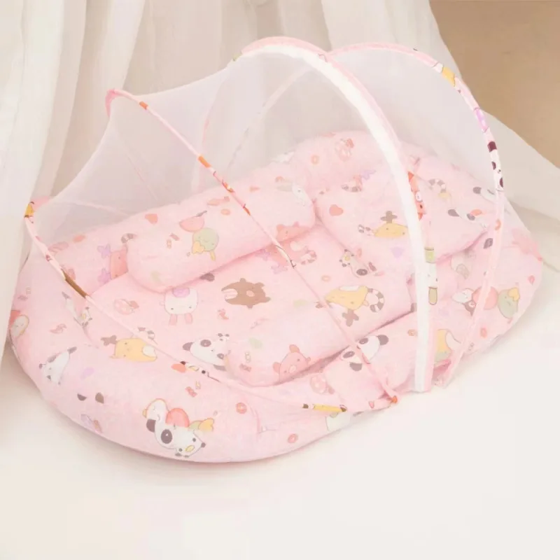 سرير أطفال محمول مع ناموسية ووسادة نوم بيونيك للرضع بتصميم محمول وحاجز البعوض #5