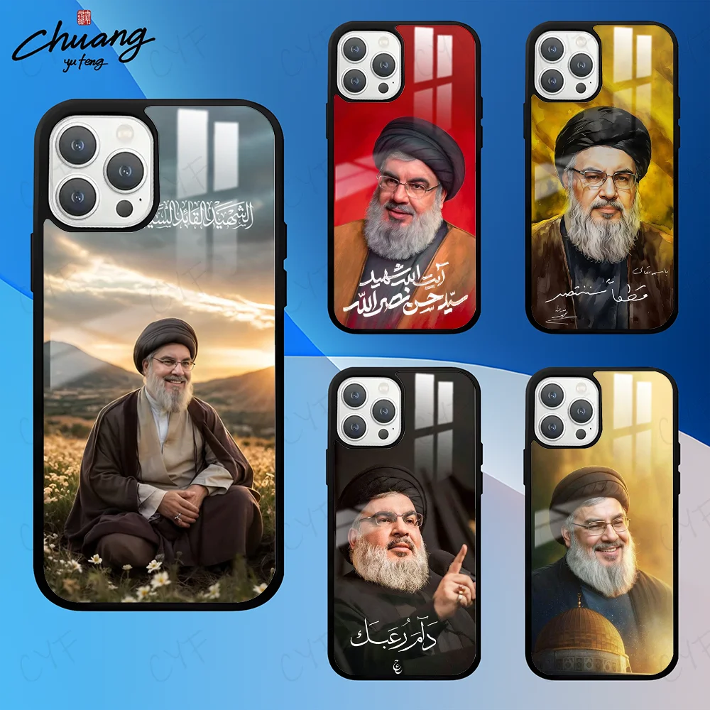 حافظة هاتف H-Hassan Nasrallah لهاتف 11 12 13 14 15 16Pro Max mini Plus غطاء هاتف بمرآة بلوري